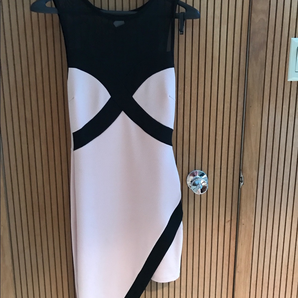 Baby Pink and Black Mesh Asymmetrical Party Dress