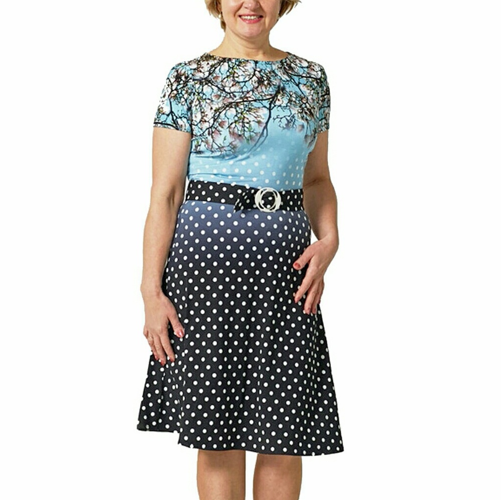 POLKA DOT DRESS BELTED SHORT SLEEVE MADE IN EUROPE