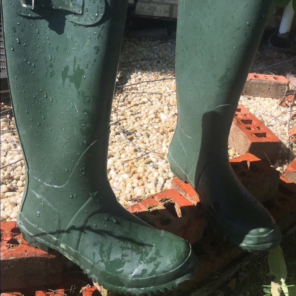 Dark green rain boots