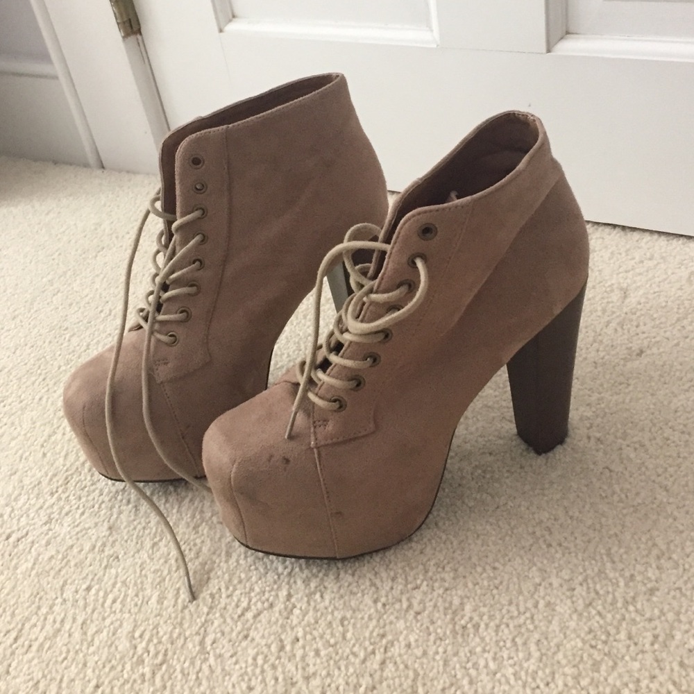 Tan suede platforms