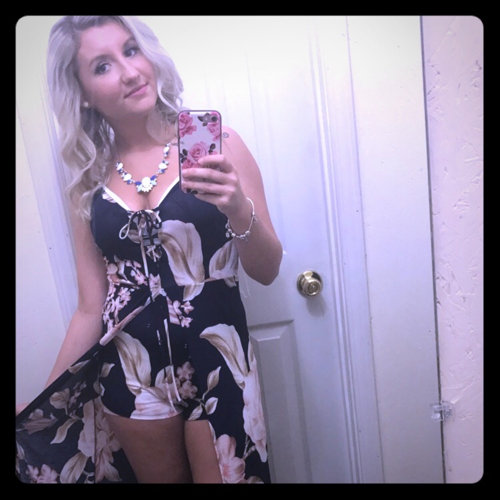 Floral Romper with half skirt & lace up top