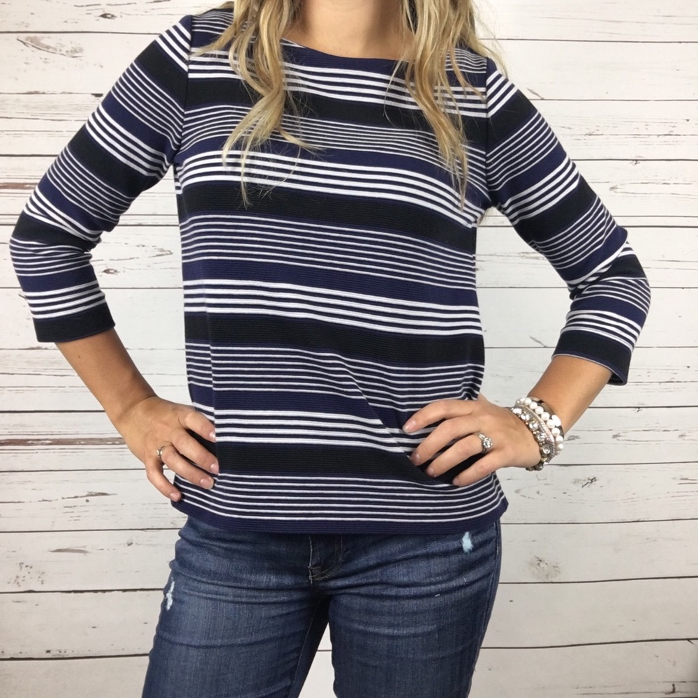 Madewell Small Woman's 3/4 Top Blue Stripped
