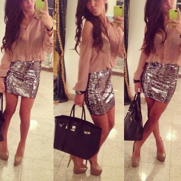 Forever 21 Dresses & Skirts - Silver sequin mini shirt S