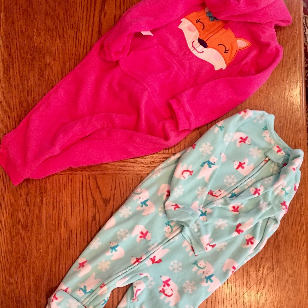 LOT of 2 warm  PJs 24 mon - 2T footed & hooted