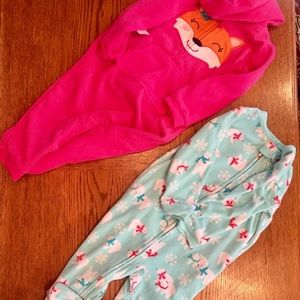 LOT of 2 warm  PJs 24 mon - 2T footed & hooted
