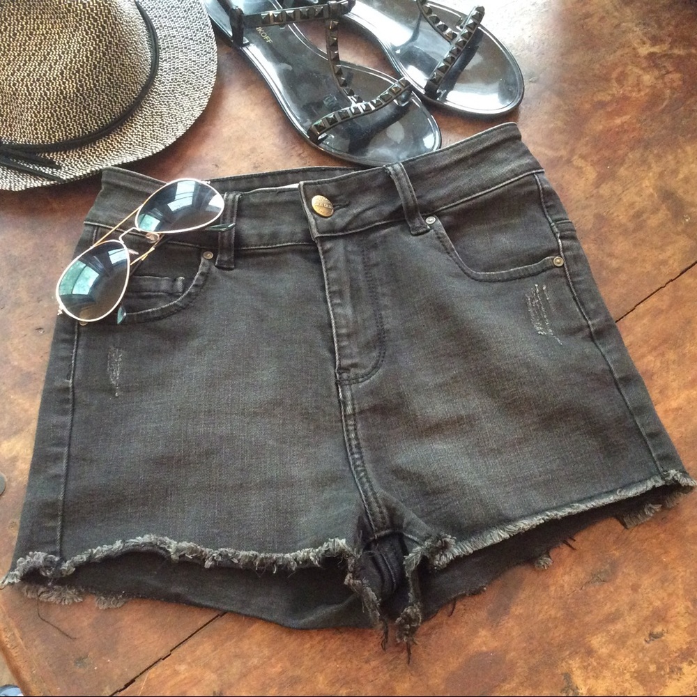 Tons of stretch! Distressed cut off cheeky denim shorts