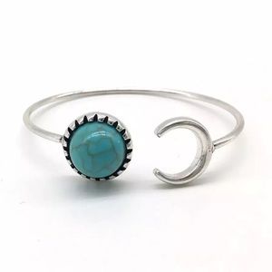 🛍 Silver Turquoise Boho Moon Cuff Bangle Bracelet