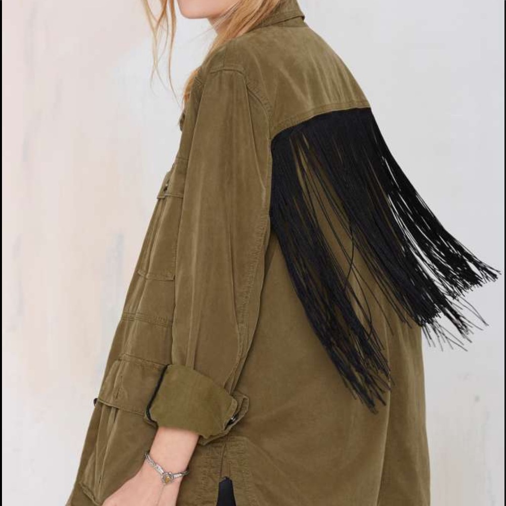 BlankNYC Military Jacket with fringe back size L