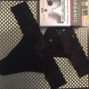 PACT Super Soft, Black, Organic Lace Waist Thong