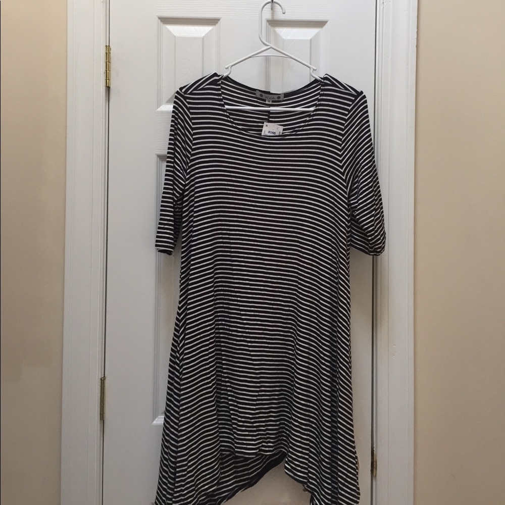 Navy blue and white striped dress