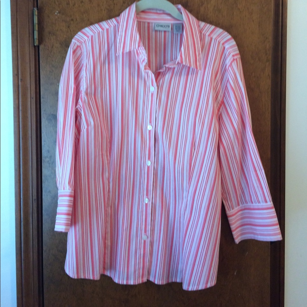 Chico's Peach striped 3/4 length sleeve shirt