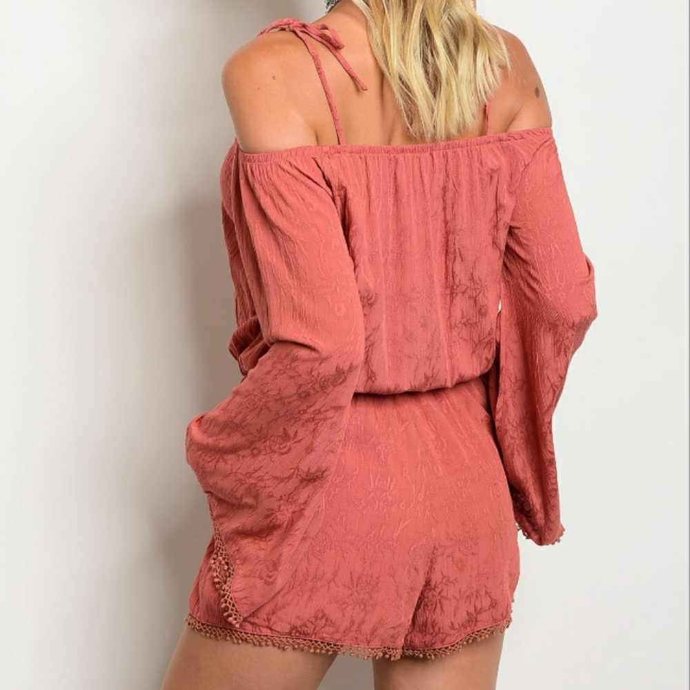 1 LEFT - Dusty Rose Off The Shoulder Romper - Picture 2 of 8