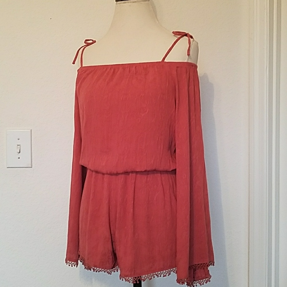 1 LEFT - Dusty Rose Off The Shoulder Romper - Picture 6 of 8