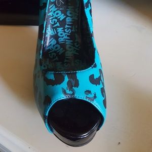 Iron Fist blue leopard print heels