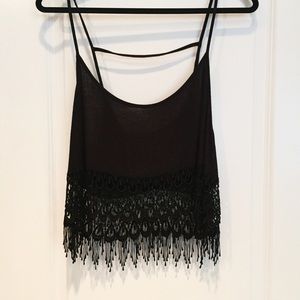 Black Lace Trim Crop Top