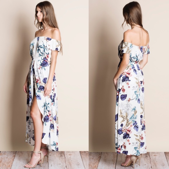 Off Shoulder Floral Maxi Romper - Picture 2 of 3