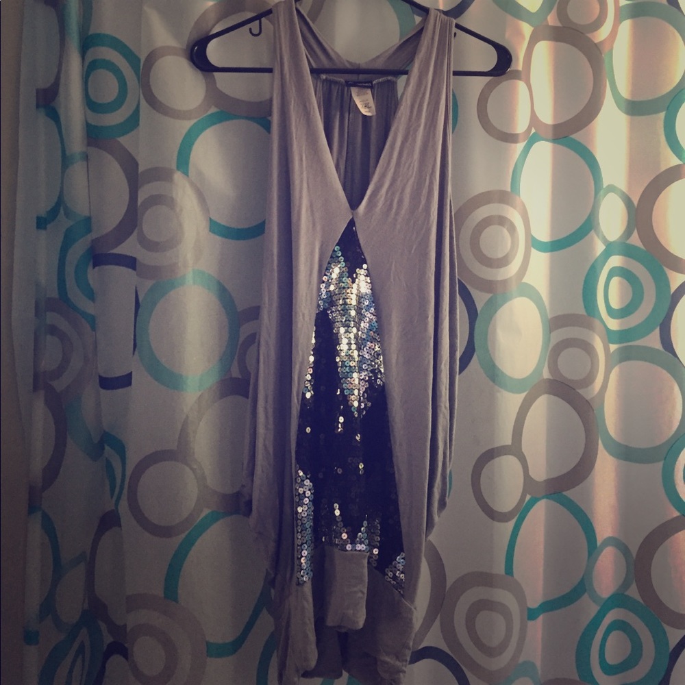 Silver and black sequin tank top