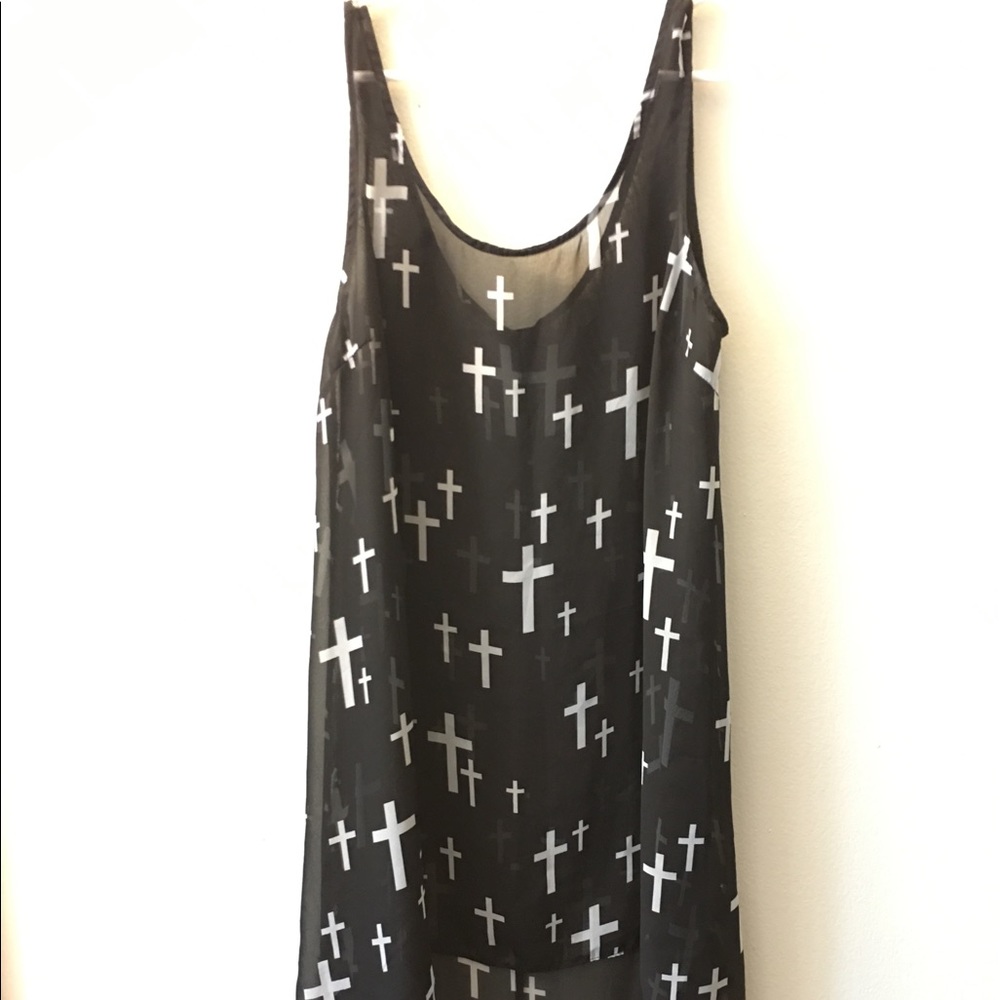 Cross design sheer top