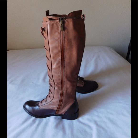 Majestic Burgundy/Tan Knee Boots W/Side Zipper - Picture 2 of 4