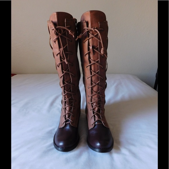 Majestic Burgundy/Tan Knee Boots W/Side Zipper - Picture 3 of 4
