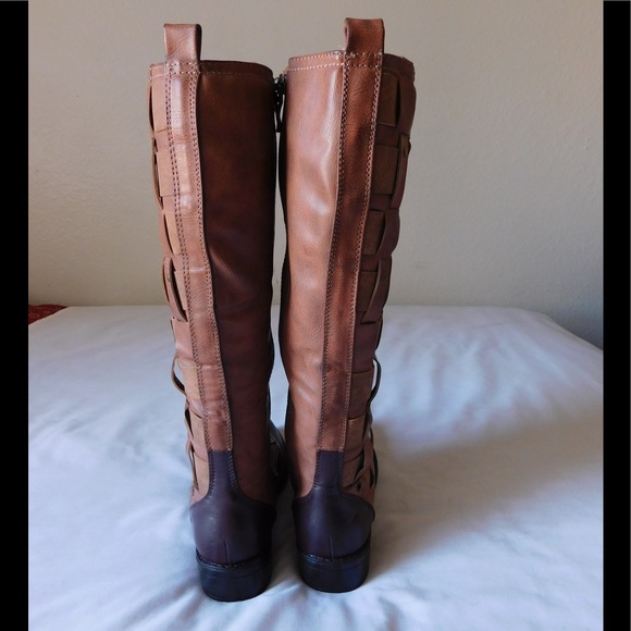 Majestic Burgundy/Tan Knee Boots W/Side Zipper - Picture 4 of 4
