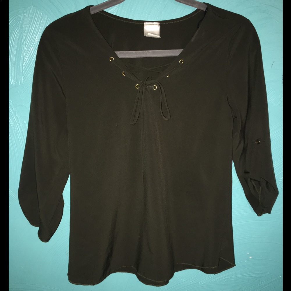 A'GACI Olive Tie Up Front Blouse