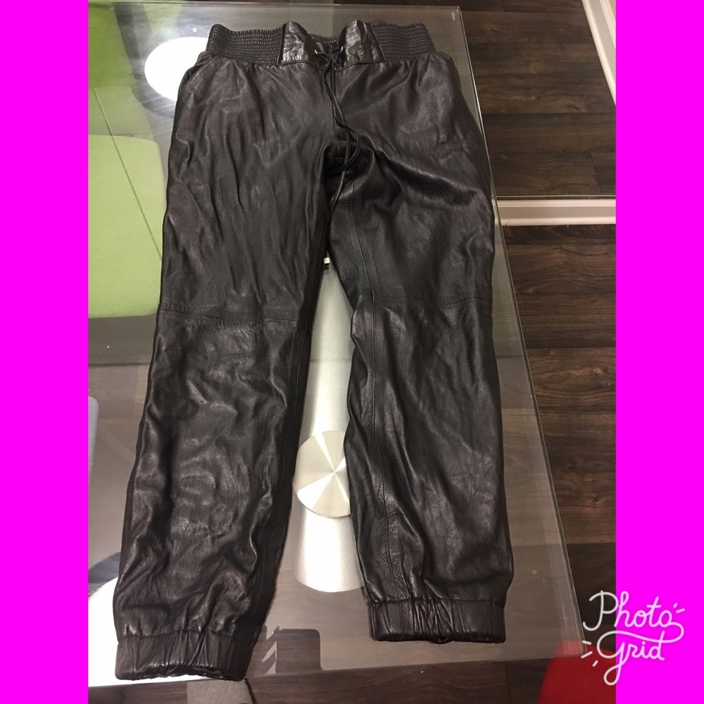 Custom black leather joggers