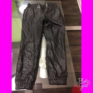 Custom black leather joggers