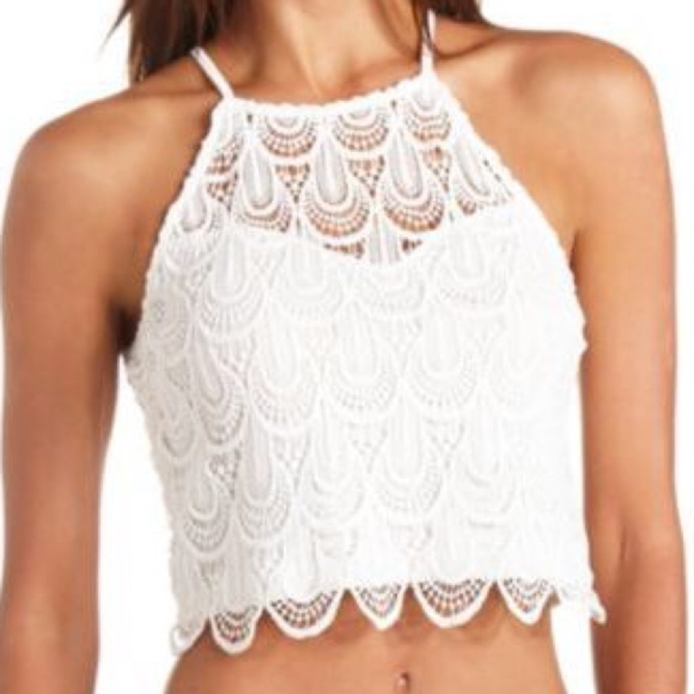 Charlotte Russe White Crochet Halter Crop Top