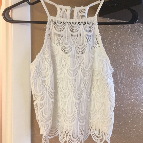 Charlotte Russe White Crochet Halter Crop Top - Picture 3 of 5