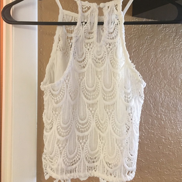 Charlotte Russe White Crochet Halter Crop Top - Picture 4 of 5