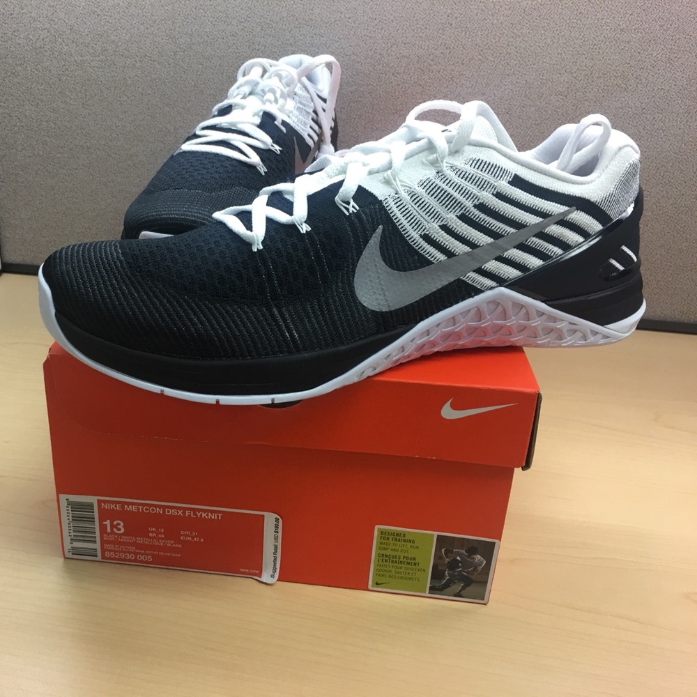 Nike Metcon DSX Flyknit men's 13 black white shoes
