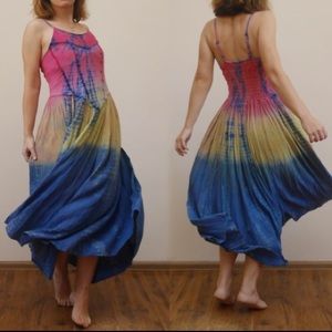 Tie Dye Corset Festival Hippie Dress tea length