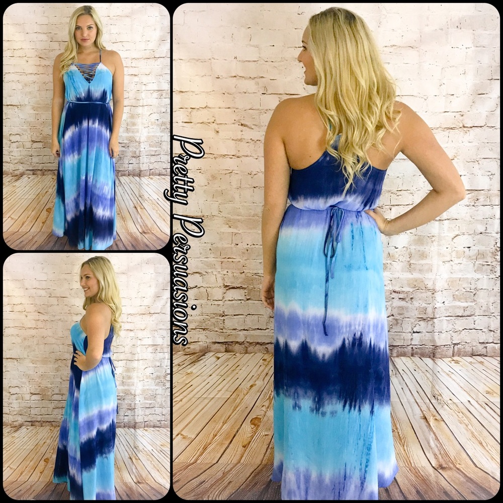 Tie Dyed Lace Up V-Neck Maxi Dress - Picture 3 of 8