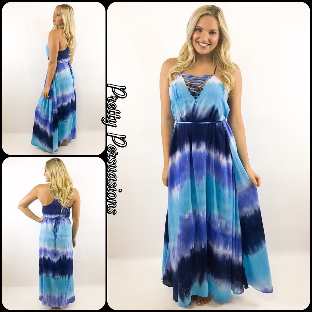 Tie Dyed Lace Up V-Neck Maxi Dress - Picture 5 of 8