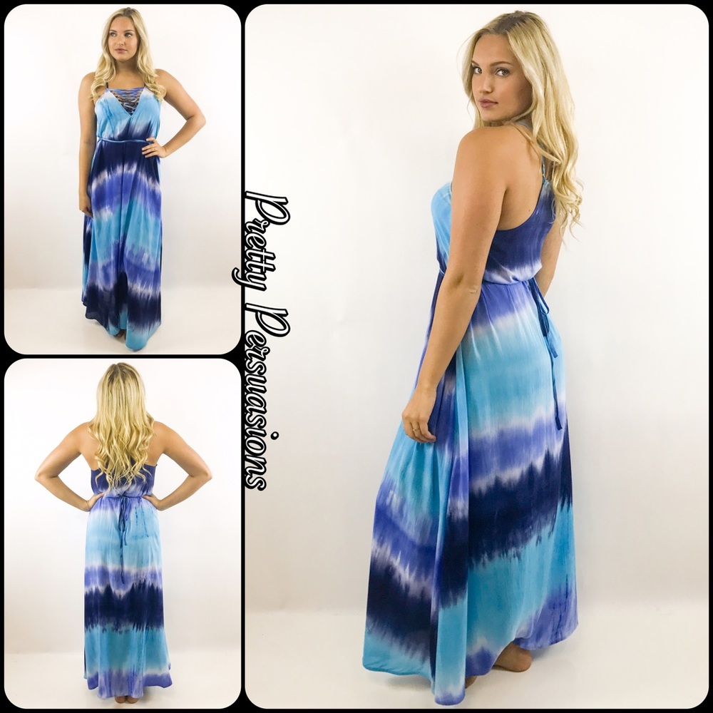 Tie Dyed Lace Up V-Neck Maxi Dress - Picture 6 of 8