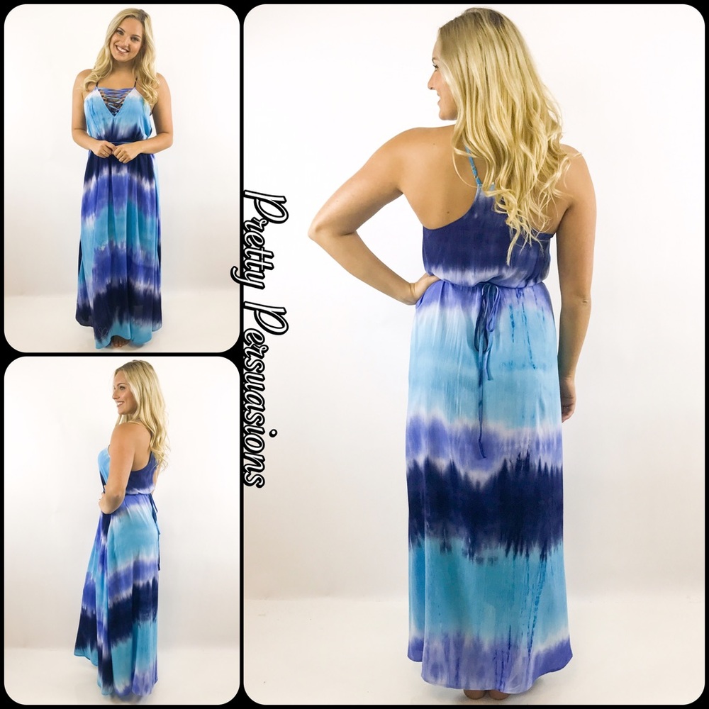 Tie Dyed Lace Up V-Neck Maxi Dress - Picture 7 of 8