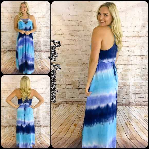 Tie Dyed Lace Up V-Neck Maxi Dress - Picture 2 of 8