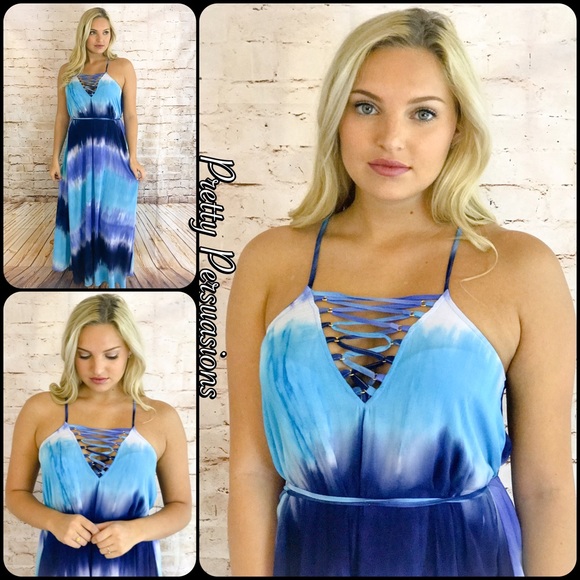 Tie Dyed Lace Up V-Neck Maxi Dress - Picture 4 of 8
