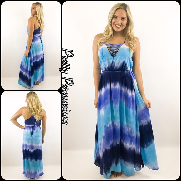 Tie Dyed Lace Up V-Neck Maxi Dress - Picture 5 of 8