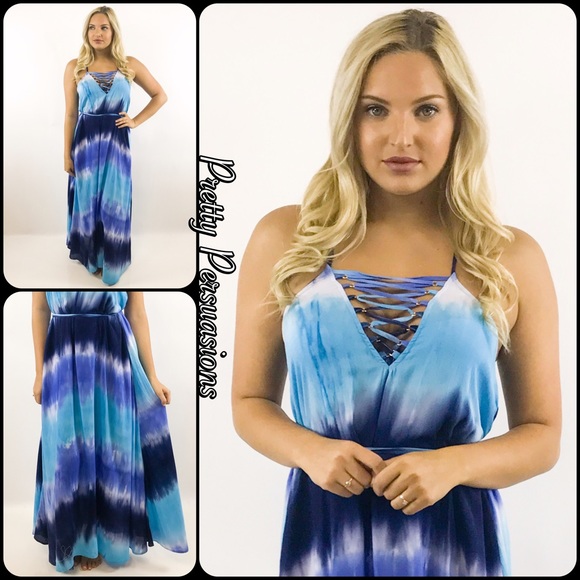 Tie Dyed Lace Up V-Neck Maxi Dress - Picture 8 of 8