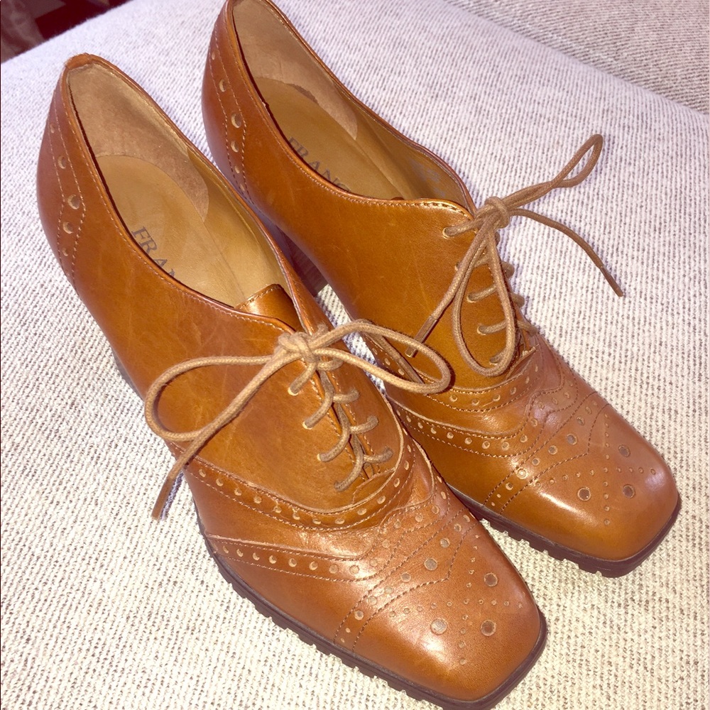 Franco Sarto brown leather oxfords heels