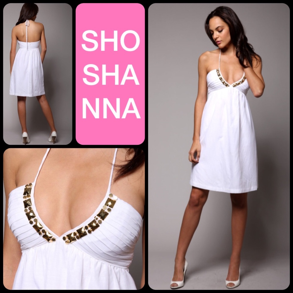 NWT SHOSHANNA white gold stud halter dress