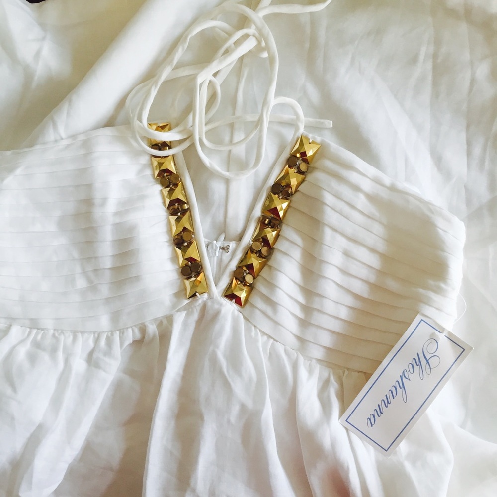 NWT SHOSHANNA white gold stud halter dress - Picture 2 of 2