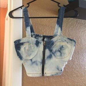 Acid Wash Denim Zipper Bustier. Worn once