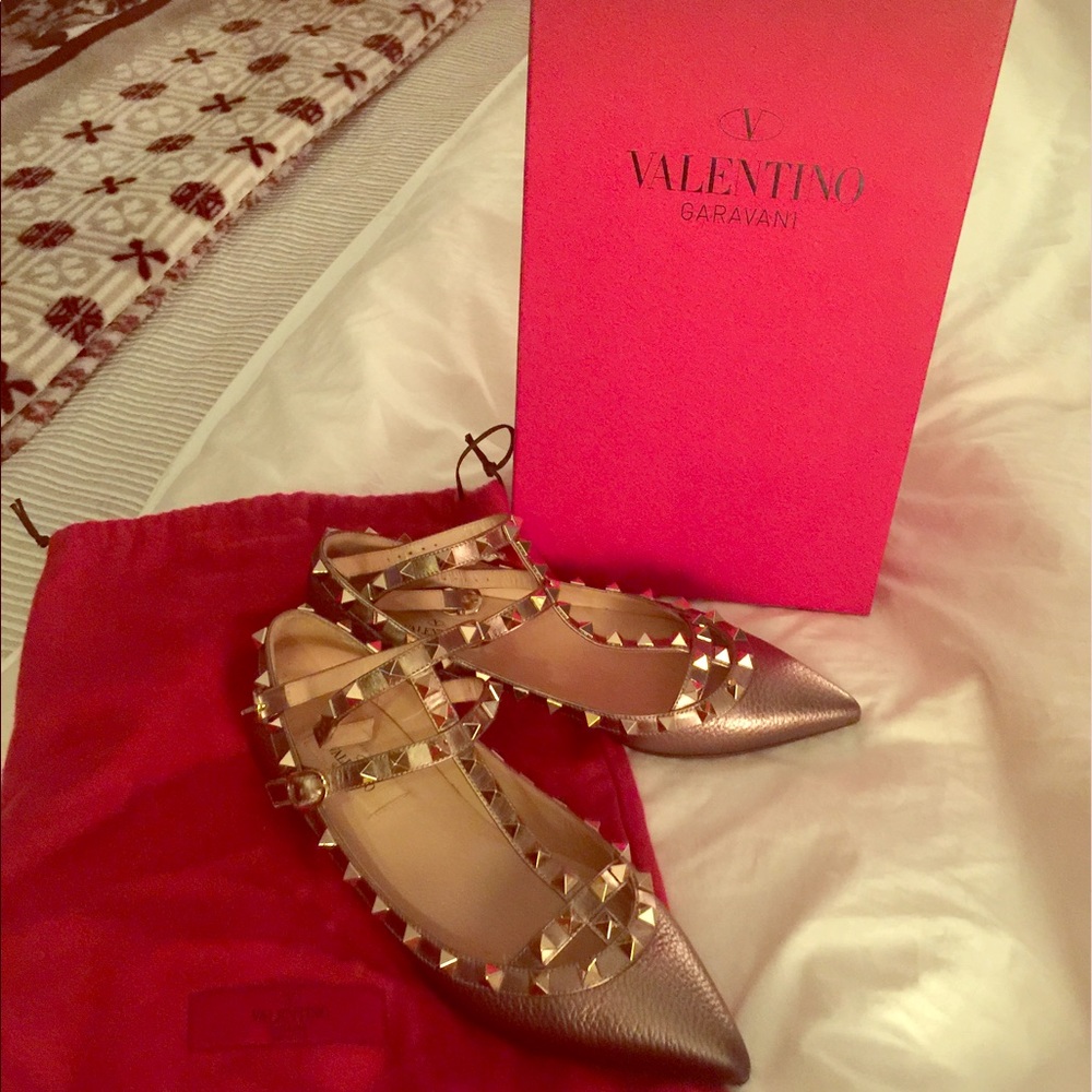 Valentino Rockstud Ballerina Bronze Flats