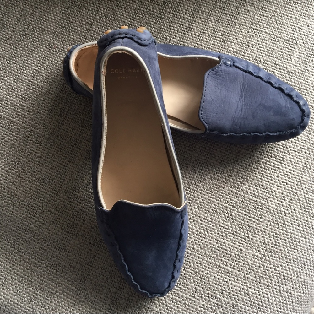 Blue suede Cole Haan loafers