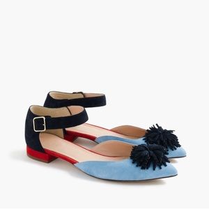 J.Crew Colorblock Flats With Pom Poms