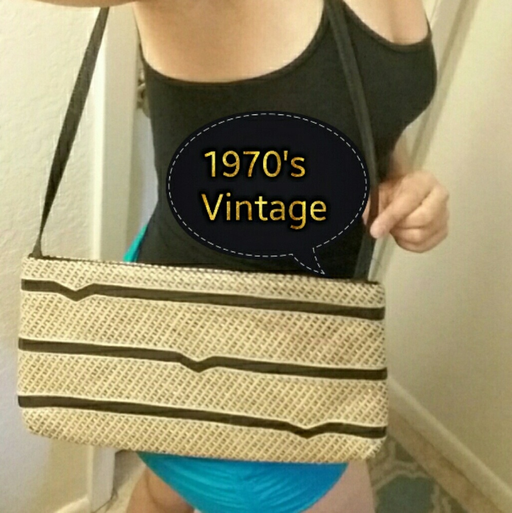 Vintage Reva Black Straw Purse