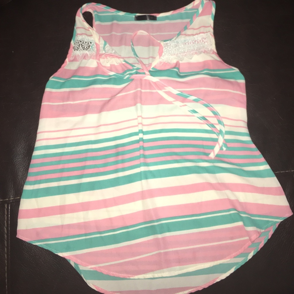 Xs tank in mint and pink stripes with Lace